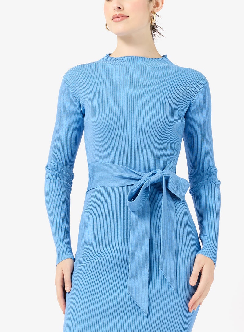 Little Mistress Blue Buckle Midi Dress - Image 3